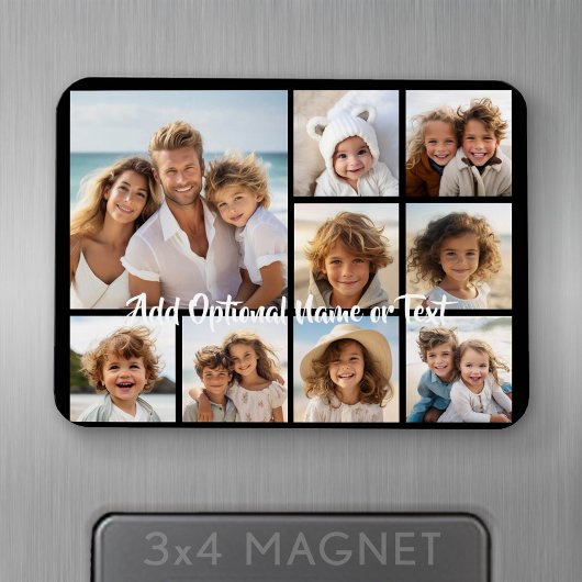 Zwart-negen fotovierkanaals collage - met script w magneet