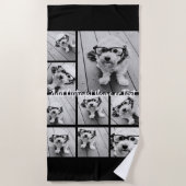 Zwart-negen fotovierkanaals collage - met script w strandlaken (Voorkant)