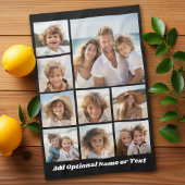 Zwart-negen fotovierkanaals collage - met script w theedoek