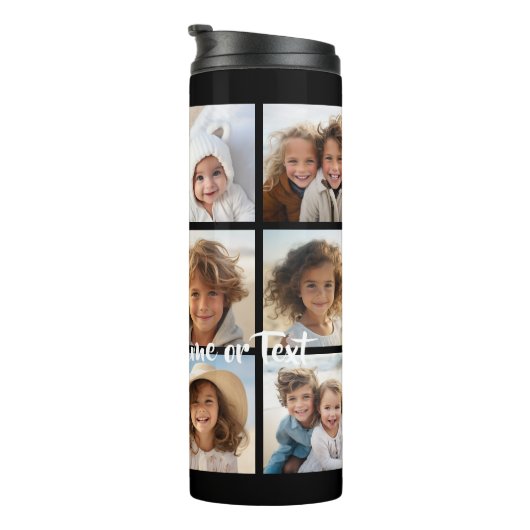 Zwart-negen fotovierkanaals collage - met script w thermosbeker (Geroteerd rechts)