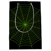 Zwart neon groen spinnenweb Halloween patroon Medium Cadeauzakje (Voorkant)