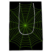 Zwart neon groen spinnenweb Halloween patroon Medium Cadeauzakje (Achterkant)