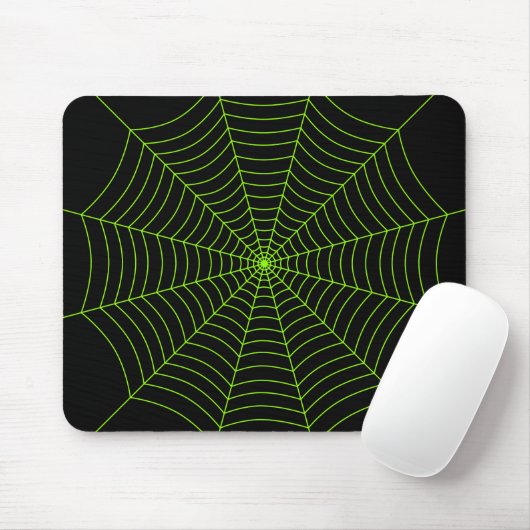 Zwart neon groen spinnenweb Halloween patroon Muismat (Met muis)