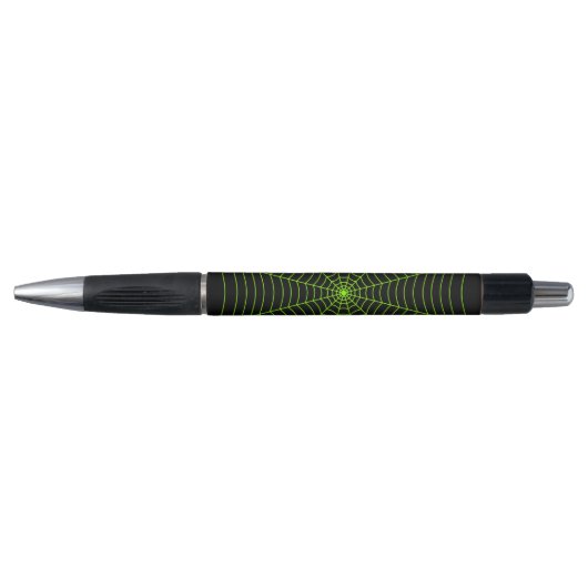 Zwart neon groen spinnenweb Halloween patroon Pen (Voorkant)