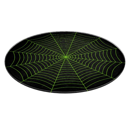 Zwart neon groen spinnenweb Halloween patroon Snijplank (Hoek)