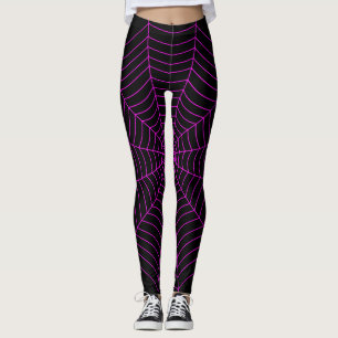 Zwart neon heet roze spinnenweb Halloween patroon Leggings