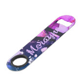 Zwart Neon Marmer Bruiloft Bartender Monogram Naam Speed Flessenopener (Achterkant Gekanteld)