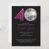 Zwart Neon Roze Disco Ball Veertig 40e Verjaardag Kaart (Voorkant)