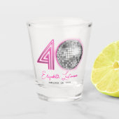 Zwart Neon Roze Disco Ball Veertig 40e Verjaardag Shot Glas (Voorkant)