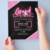 Zwart Neon Roze Glitterij Zakelijk Grote Openingsa Flyer (Hand)