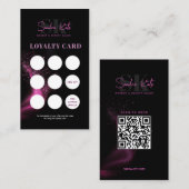 Zwart Neon Roze Schoonheidssalon QR Code Loyalitei Visitekaartje (Voorkant / Achterkant)