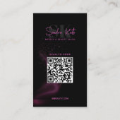 Zwart Neon Roze Schoonheidssalon QR Code Loyalitei Visitekaartje (Achterkant)