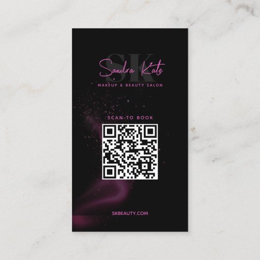 Zwart Neon Roze Schoonheidssalon QR Code Loyalitei Visitekaartje (Achterkant)