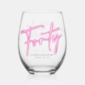 Zwart Neon Roze Veertig 40e Verjaardag Wijnglas Zonder Voet (Voorkant)