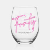 Zwart Neon Roze Veertig 40e Verjaardag Wijnglas Zonder Voet (Achterkant)