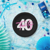 Zwart Neon Roze Veertig 40e Verjaardagspapier Bord (Feest)