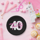 Zwart Neon Roze Veertig 40e Verjaardagspapier Bord (Feest)