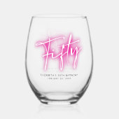 Zwart Neon Roze Veertig 50ste Verjaardag Wijnglas Zonder Voet (Achterkant)