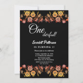 Zwart Neon Rozen Romantisch Bloemen 1e Verjaardag Kaart (Voorkant)