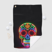 Zwart, neon suiker schedel/dag van de doden golfhanddoek (Insitu)