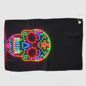 Zwart, neon suiker schedel/dag van de doden golfhanddoek (Horizontaal)