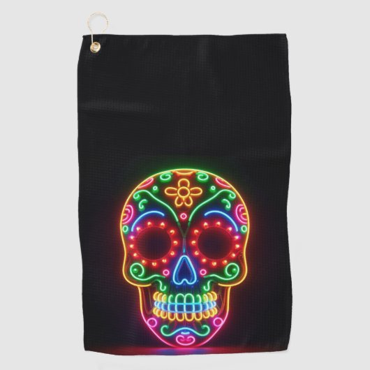 Zwart, neon suiker schedel/dag van de doden golfhanddoek (Voorkant)