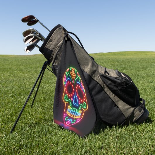 Zwart, neon suiker schedel/dag van de doden golfhanddoek (Groen)