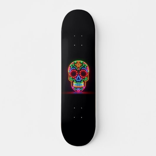 Zwart, neon suiker schedel/dag van de doden persoonlijk skateboard (Voorkant)