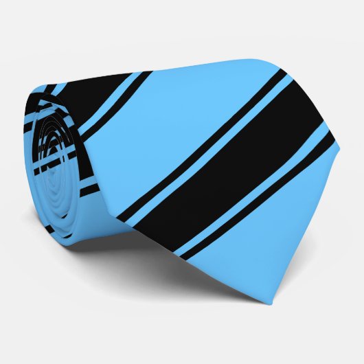 Zwart/neonblauw dik, dun diagonaal strepen Stropda Stropdas (Opgerold)