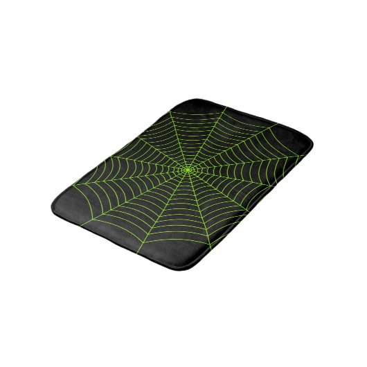 Zwart neongroen spinweb Halloween patroon Badmat (Gekanteld)