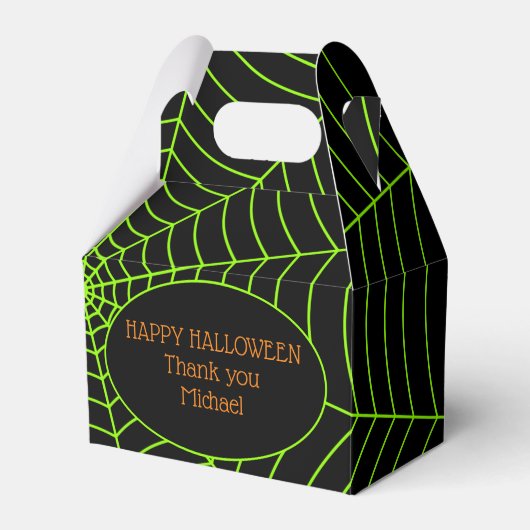 Zwart neongroen spinweb Halloween patroon Bedankdoosjes (Voorkant Zijde)