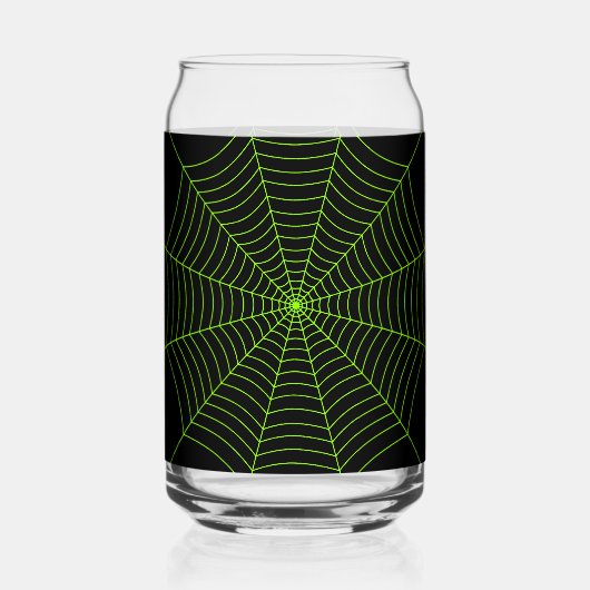Zwart neongroen spinweb Halloween patroon Blikvorm Glas (Achterkant)