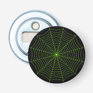 Zwart neongroen spinweb Halloween patroon Button Flesopener