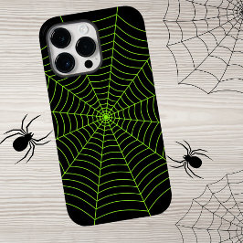 Zwart neongroen spinweb Halloween patroon Case-Mate iPhone 14 Pro Max Hoesje