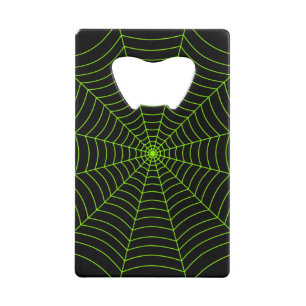 Zwart neongroen spinweb Halloween patroon Creditkaart Flessenopener