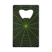 Zwart neongroen spinweb Halloween patroon Creditkaart Flessenopener (Achterkant)