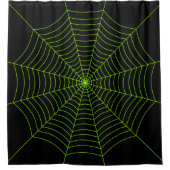 Zwart neongroen spinweb Halloween patroon Douchegordijn (Voorkant)
