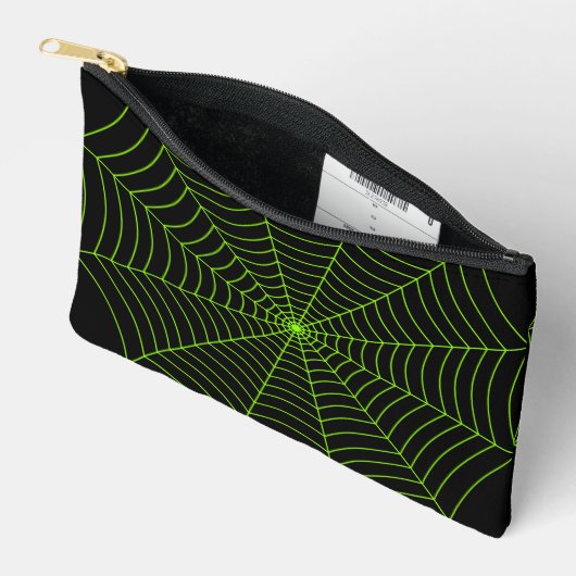 Zwart neongroen spinweb Halloween patroon Etui (Open)