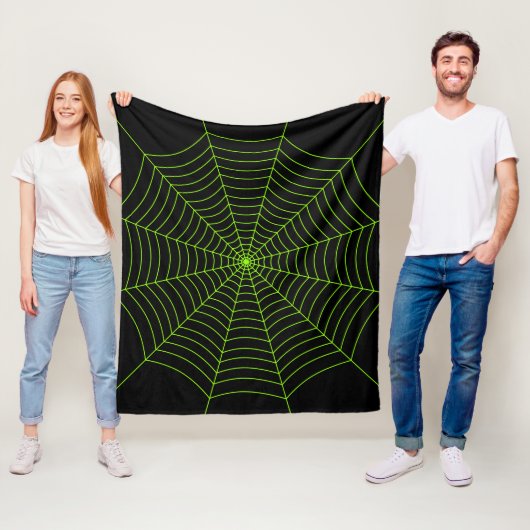 Zwart neongroen spinweb Halloween patroon Fleece Deken (In situ)