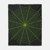 Zwart neongroen spinweb Halloween patroon Fleece Deken (Voorkant)