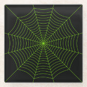 Zwart neongroen spinweb Halloween patroon Glazen Onderzetter (Voorkant)