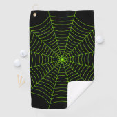 Zwart neongroen spinweb Halloween patroon Golfhanddoek (Insitu)