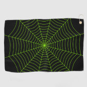 Zwart neongroen spinweb Halloween patroon Golfhanddoek (Horizontaal)