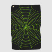 Zwart neongroen spinweb Halloween patroon Golfhanddoek (Voorkant)