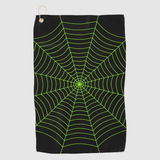 Zwart neongroen spinweb Halloween patroon Golfhanddoek (Voorkant)