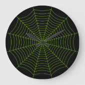 Zwart neongroen spinweb Halloween patroon Grote Klok (Voorkant)