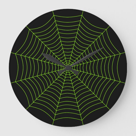 Zwart neongroen spinweb Halloween patroon Grote Klok (Voorkant)
