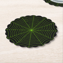 Zwart neongroen spinweb Halloween patroon Kartonnen Onderzetters