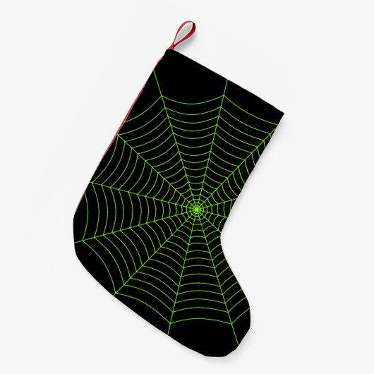 Zwart neongroen spinweb Halloween patroon Kleine Kerstsok (Voorkant (Hangend))