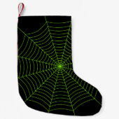 Zwart neongroen spinweb Halloween patroon Kleine Kerstsok (Voorkant)